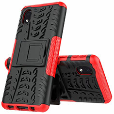 Funda Bumper Silicona y Plastico Mate Carcasa con Soporte A01 para Samsung Galaxy A01 Core Rojo