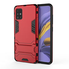 Funda Bumper Silicona y Plastico Mate Carcasa con Soporte A01 para Samsung Galaxy A51 4G Rojo