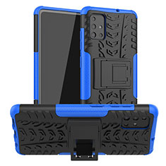 Funda Bumper Silicona y Plastico Mate Carcasa con Soporte A01 para Samsung Galaxy A71 4G A715 Azul