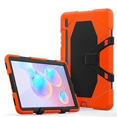 Funda Bumper Silicona y Plastico Mate Carcasa con Soporte A01 para Samsung Galaxy Tab S6 10.5 SM-T860 Naranja