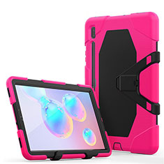 Funda Bumper Silicona y Plastico Mate Carcasa con Soporte A01 para Samsung Galaxy Tab S6 10.5 SM-T860 Rosa Roja