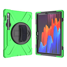 Funda Bumper Silicona y Plastico Mate Carcasa con Soporte A01 para Samsung Galaxy Tab S7 11 Wi-Fi SM-T870 Verde