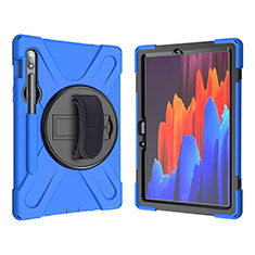 Funda Bumper Silicona y Plastico Mate Carcasa con Soporte A01 para Samsung Galaxy Tab S7 4G 11 SM-T875 Azul