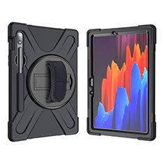 Funda Bumper Silicona y Plastico Mate Carcasa con Soporte A01 para Samsung Galaxy Tab S7 4G 11 SM-T875 Negro