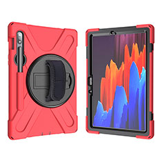 Funda Bumper Silicona y Plastico Mate Carcasa con Soporte A01 para Samsung Galaxy Tab S7 4G 11 SM-T875 Rojo