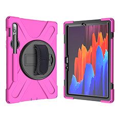 Funda Bumper Silicona y Plastico Mate Carcasa con Soporte A01 para Samsung Galaxy Tab S7 4G 11 SM-T875 Rosa Roja