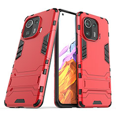 Funda Bumper Silicona y Plastico Mate Carcasa con Soporte A01 para Xiaomi Mi 11 Pro 5G Rojo