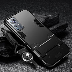 Funda Bumper Silicona y Plastico Mate Carcasa con Soporte A01 para Xiaomi Mi 12 Lite 5G Negro