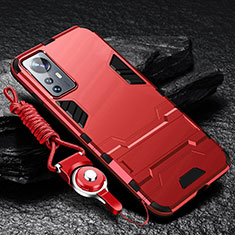 Funda Bumper Silicona y Plastico Mate Carcasa con Soporte A01 para Xiaomi Mi 12 Pro 5G Rojo