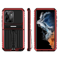 Funda Bumper Silicona y Plastico Mate Carcasa con Soporte A02 para Samsung Galaxy S21 Ultra 5G Rojo