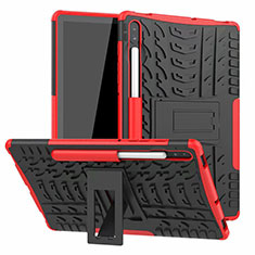 Funda Bumper Silicona y Plastico Mate Carcasa con Soporte A02 para Samsung Galaxy Tab S6 10.5 SM-T860 Rojo