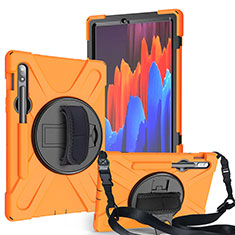 Funda Bumper Silicona y Plastico Mate Carcasa con Soporte A02 para Samsung Galaxy Tab S7 11 Wi-Fi SM-T870 Naranja