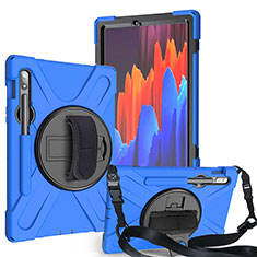 Funda Bumper Silicona y Plastico Mate Carcasa con Soporte A02 para Samsung Galaxy Tab S7 4G 11 SM-T875 Azul