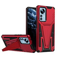 Funda Bumper Silicona y Plastico Mate Carcasa con Soporte A02 para Xiaomi Mi 12 5G Rojo