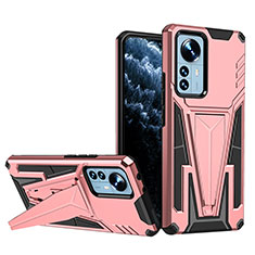 Funda Bumper Silicona y Plastico Mate Carcasa con Soporte A02 para Xiaomi Mi 12S 5G Oro Rosa