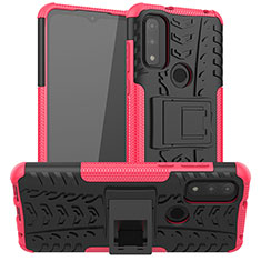 Funda Bumper Silicona y Plastico Mate Carcasa con Soporte A03 para Motorola Moto G Pure Rosa Roja