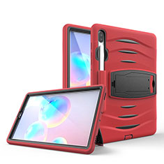 Funda Bumper Silicona y Plastico Mate Carcasa con Soporte A03 para Samsung Galaxy Tab S6 10.5 SM-T860 Rojo