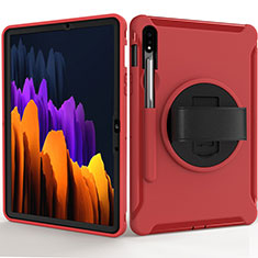 Funda Bumper Silicona y Plastico Mate Carcasa con Soporte A03 para Samsung Galaxy Tab S7 4G 11 SM-T875 Rojo