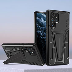 Funda Bumper Silicona y Plastico Mate Carcasa con Soporte A04 para Samsung Galaxy S22 Ultra 5G Negro