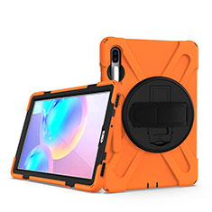 Funda Bumper Silicona y Plastico Mate Carcasa con Soporte A04 para Samsung Galaxy Tab S6 10.5 SM-T860 Naranja