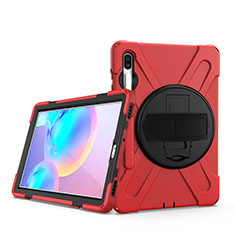 Funda Bumper Silicona y Plastico Mate Carcasa con Soporte A04 para Samsung Galaxy Tab S6 10.5 SM-T860 Rojo