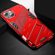 Funda Bumper Silicona y Plastico Mate Carcasa con Soporte A05 para Apple iPhone 13 Mini Rojo