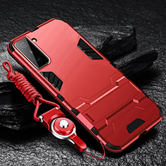 Funda Bumper Silicona y Plastico Mate Carcasa con Soporte A05 para Samsung Galaxy S21 FE 5G Rojo