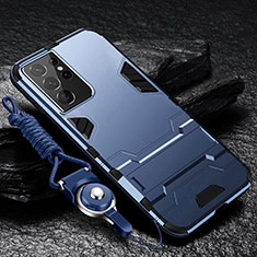 Funda Bumper Silicona y Plastico Mate Carcasa con Soporte A05 para Samsung Galaxy S21 Ultra 5G Azul