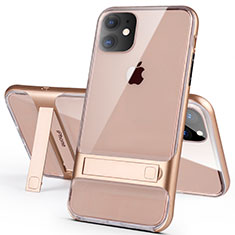 Funda Bumper Silicona y Plastico Mate Carcasa con Soporte A06 para Apple iPhone 11 Oro