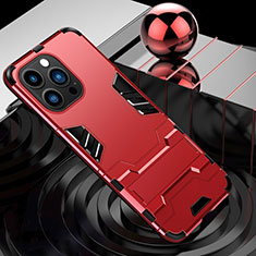 Funda Bumper Silicona y Plastico Mate Carcasa con Soporte A06 para Apple iPhone 13 Pro Rojo