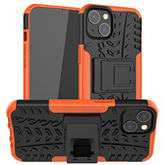 Funda Bumper Silicona y Plastico Mate Carcasa con Soporte A07 para Apple iPhone 13 Mini Naranja