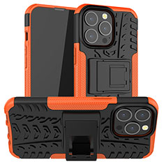 Funda Bumper Silicona y Plastico Mate Carcasa con Soporte A07 para Apple iPhone 13 Pro Max Naranja