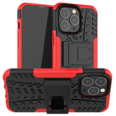 Funda Bumper Silicona y Plastico Mate Carcasa con Soporte A07 para Apple iPhone 13 Pro Max Rojo