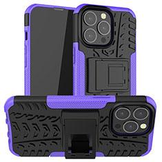 Funda Bumper Silicona y Plastico Mate Carcasa con Soporte A07 para Apple iPhone 13 Pro Morado