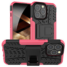 Funda Bumper Silicona y Plastico Mate Carcasa con Soporte A07 para Apple iPhone 14 Pro Max Rosa Roja
