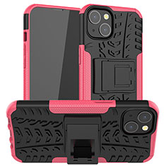 Funda Bumper Silicona y Plastico Mate Carcasa con Soporte A07 para Apple iPhone 14 Rosa Roja