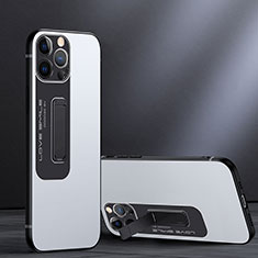 Funda Bumper Silicona y Plastico Mate Carcasa con Soporte A08 para Apple iPhone 14 Pro Max Blanco