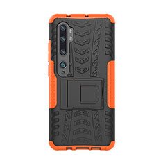 Funda Bumper Silicona y Plastico Mate Carcasa con Soporte D01 para Xiaomi Mi Note 10 Naranja