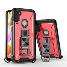 Funda Bumper Silicona y Plastico Mate Carcasa con Soporte H01 para Samsung Galaxy A11 Rojo