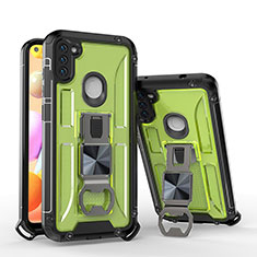 Funda Bumper Silicona y Plastico Mate Carcasa con Soporte H01 para Samsung Galaxy M11 Verde