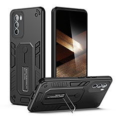 Funda Bumper Silicona y Plastico Mate Carcasa con Soporte H01P para Motorola Moto G31 Negro