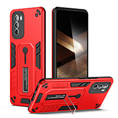 Funda Bumper Silicona y Plastico Mate Carcasa con Soporte H01P para Motorola Moto G41 Rojo