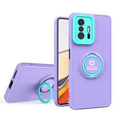 Funda Bumper Silicona y Plastico Mate Carcasa con Soporte H01P para Xiaomi Mi 11T Pro 5G Morado