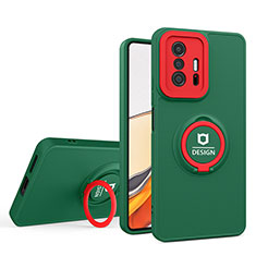 Funda Bumper Silicona y Plastico Mate Carcasa con Soporte H01P para Xiaomi Mi 11T Pro 5G Verde