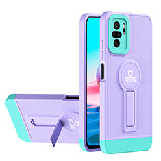 Funda Bumper Silicona y Plastico Mate Carcasa con Soporte H01P para Xiaomi Poco M5S Morado