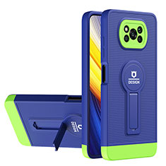 Funda Bumper Silicona y Plastico Mate Carcasa con Soporte H01P para Xiaomi Poco X3 NFC Azul