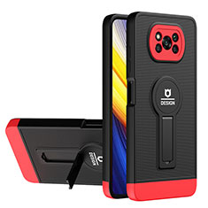 Funda Bumper Silicona y Plastico Mate Carcasa con Soporte H01P para Xiaomi Poco X3 Pro Rojo y Negro