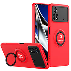 Funda Bumper Silicona y Plastico Mate Carcasa con Soporte H01P para Xiaomi Poco X4 Pro 5G Rojo y Negro