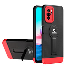 Funda Bumper Silicona y Plastico Mate Carcasa con Soporte H01P para Xiaomi Redmi Note 10 4G Rojo y Negro