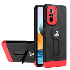 Funda Bumper Silicona y Plastico Mate Carcasa con Soporte H01P para Xiaomi Redmi Note 10 Pro Max Rojo y Negro